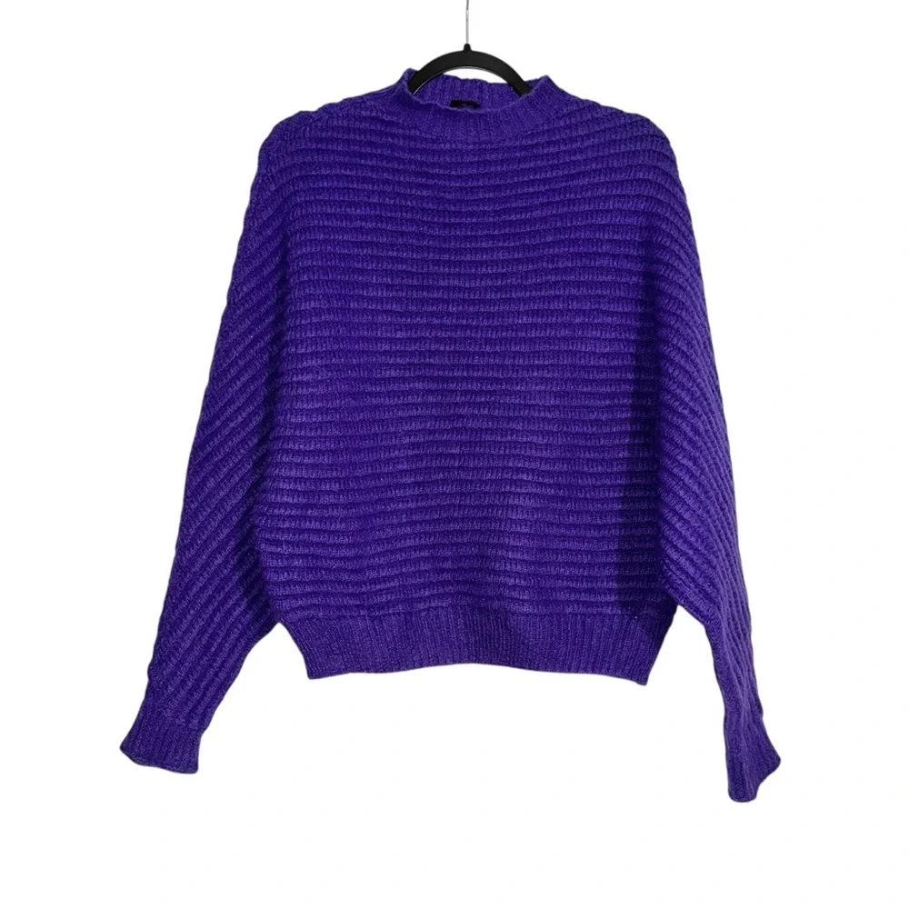 Maje Mousse Mohair Alpaca Blend Purple Dolman Sleeve Ribbed Sweater 1 US SMALL